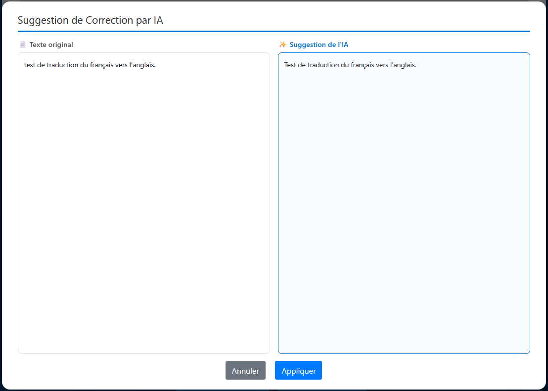 Fenêtre de comparaison IA