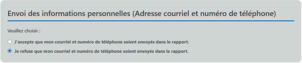 Section informations personnelles