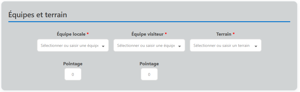 Section équipes et terrain