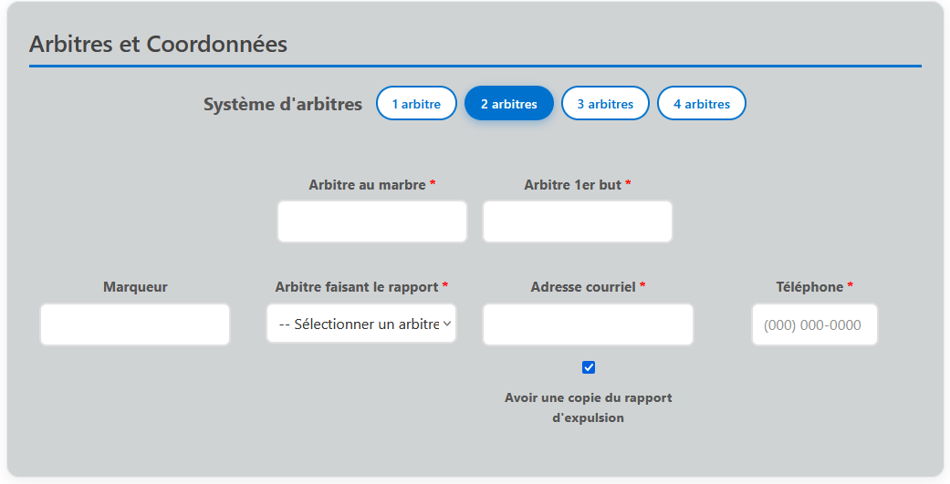 Section arbitres et coordonnées