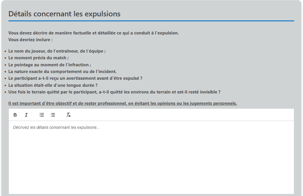Section détails des expulsions